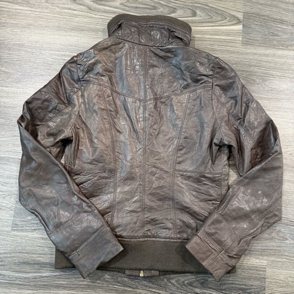 Black Rivet Brown Leather Classic Moto/Bomber Jacket Zip Medium Pockets - Picture 2 of 8